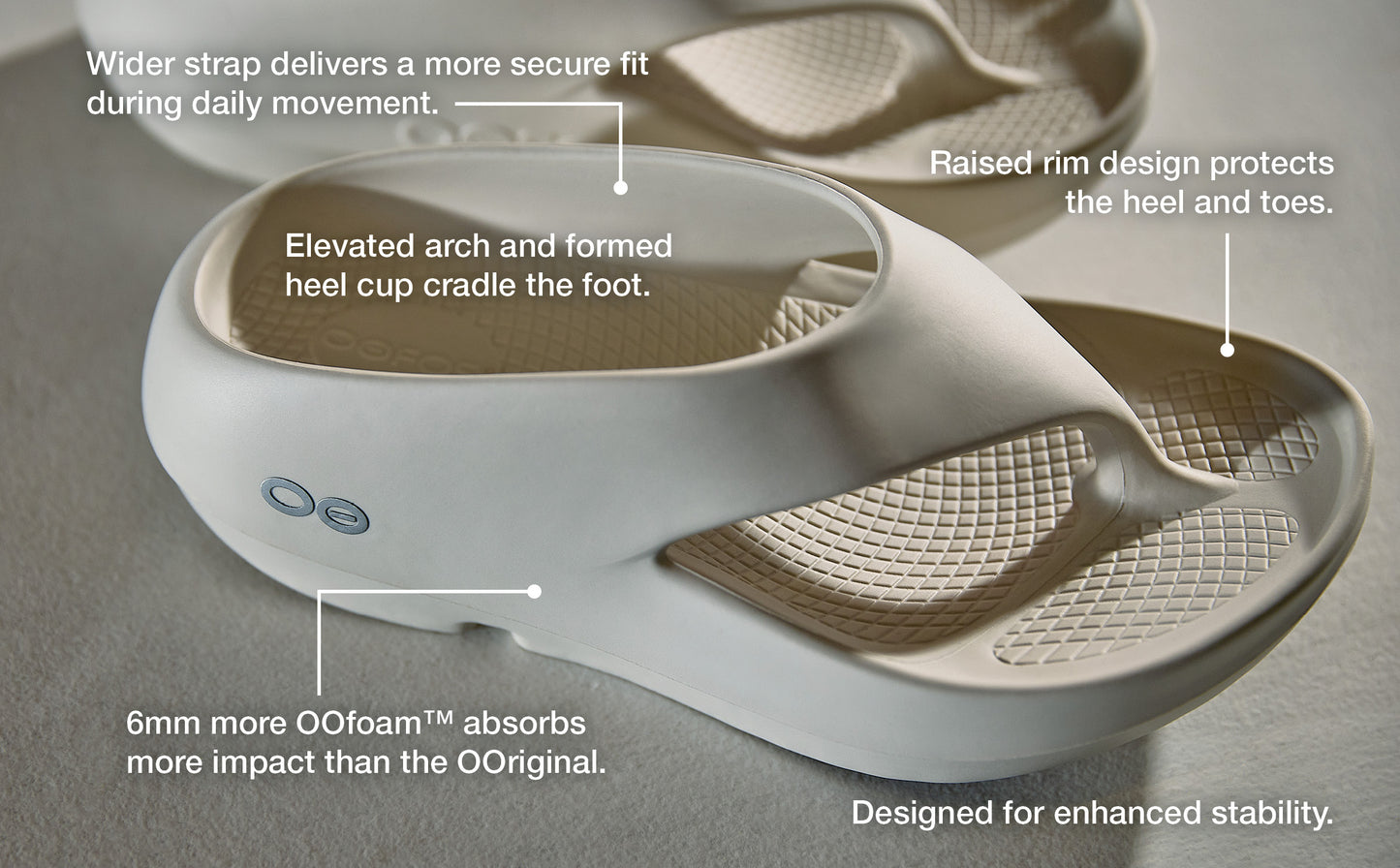 Chalk sandal with features highlighted on a gray background