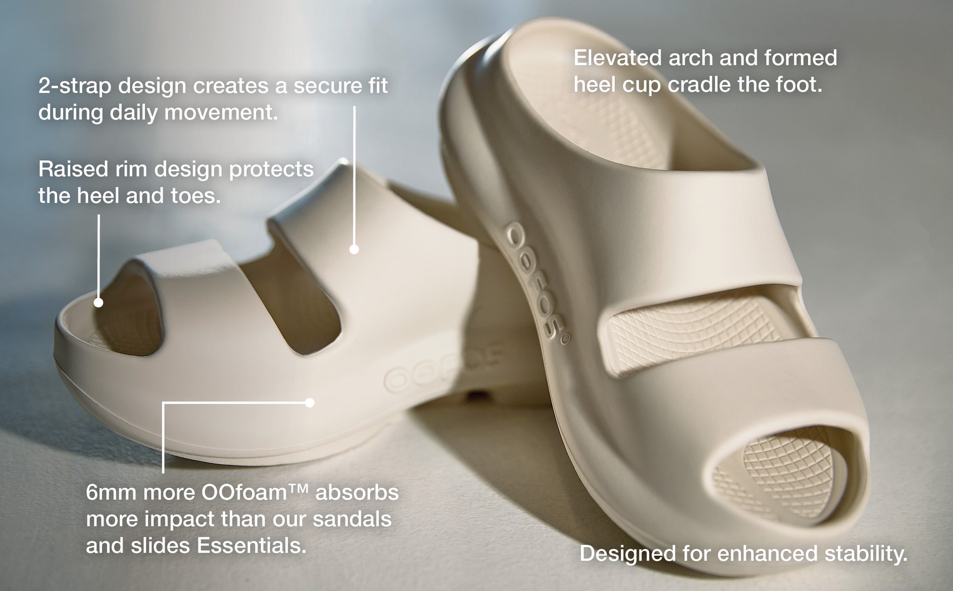 Chalk sandals with features highlighted on a gray background