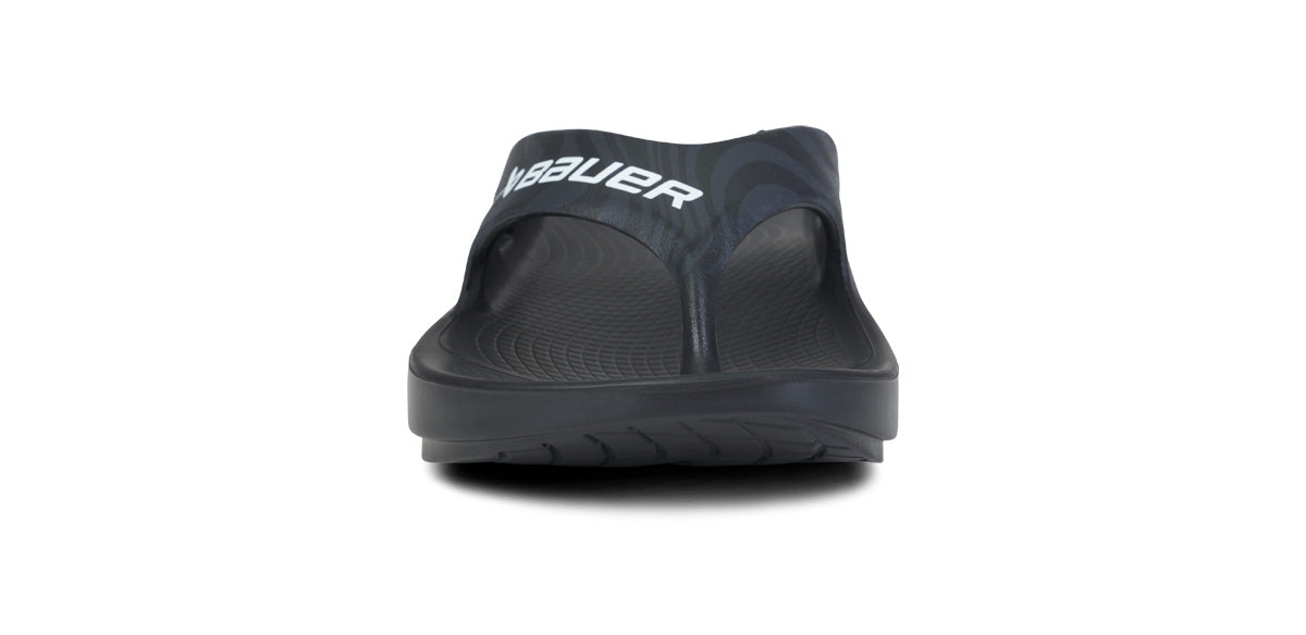 BAUER/OOFOS Women's OOriginal Sport Sandal – Black Asphalt front view