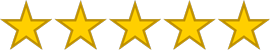 Five yellow five-pointed stars arranged in a horizontal row on a white background.