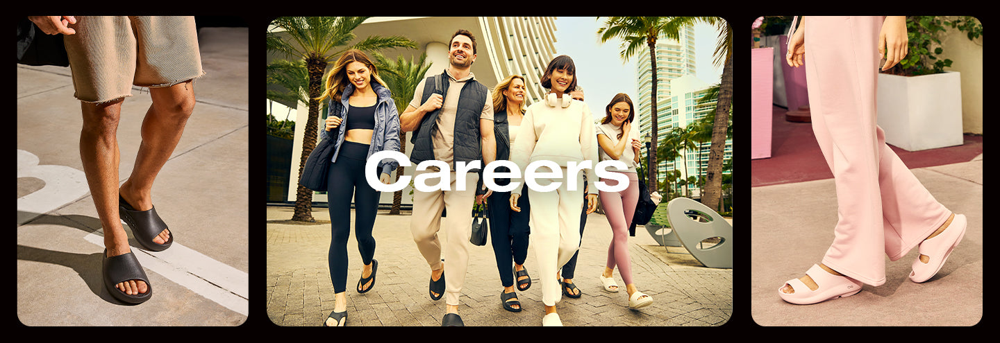 models wearing oofos shoes promoting oofos careers