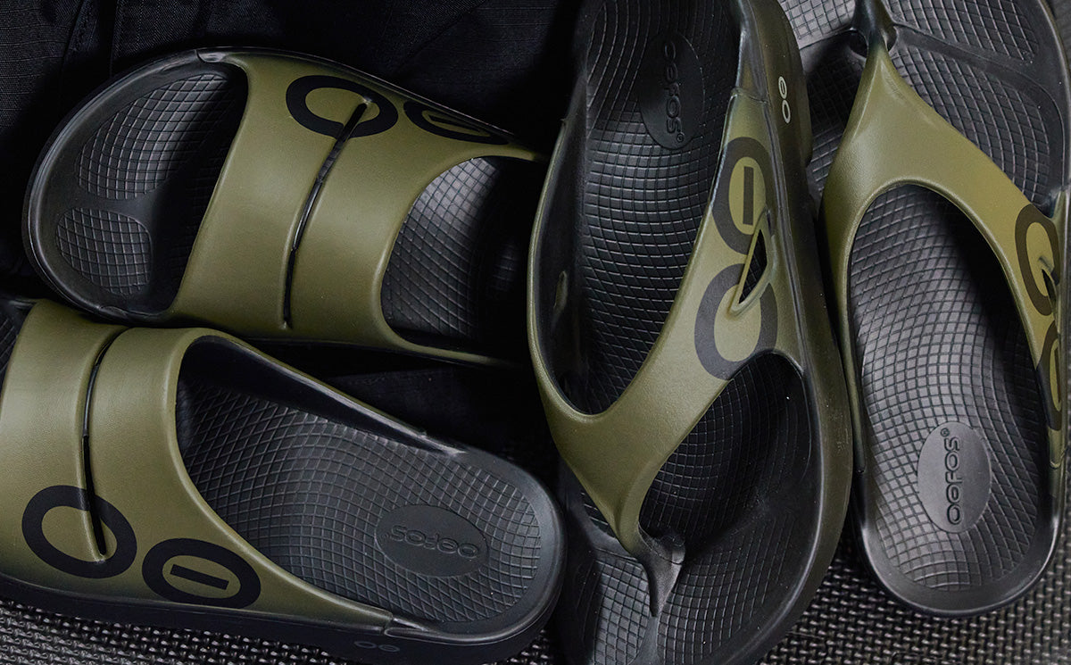 Women's OOahh Sport Slide Sandal - Tactical Green close up with Ooriginal Sport tactical green | lifestyle