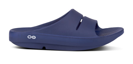 Women's OOahh Slide Sandal - Navy - OOFOS lateral view
